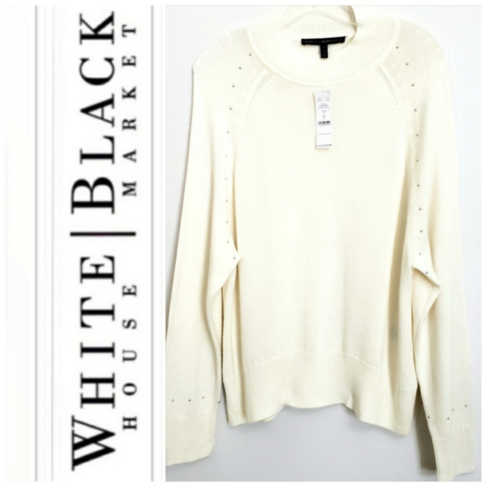 Nwt White House Black Market Creme Longsleeve Studed Sweater!